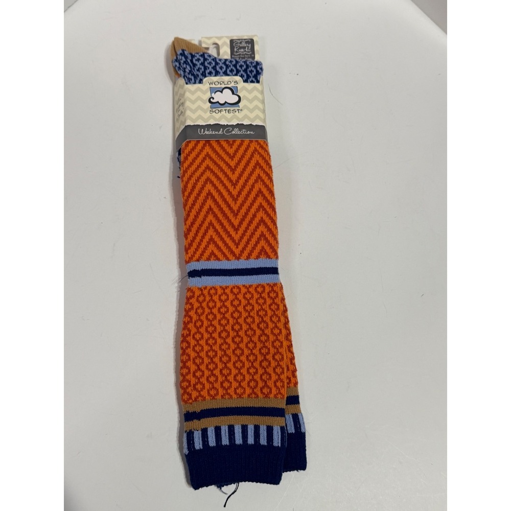 Worlds Softest Weekend Collection Gallery Knee-Hi Socks Orange Blue Pattern NEW
